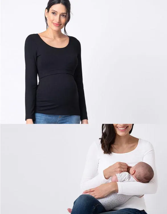 Maternity & Nursing Tops – Black & White Twin Pack