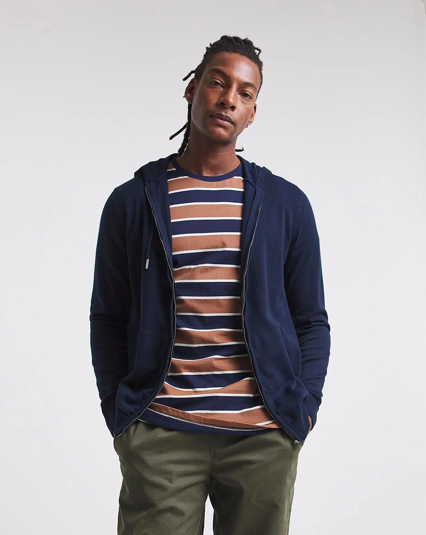 Navy Cotton Knitted Hoodie