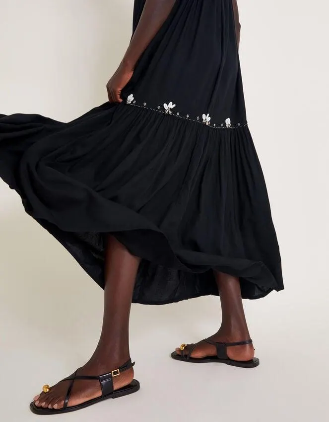 Sia Seashell Sleeveless Midi Dress Black