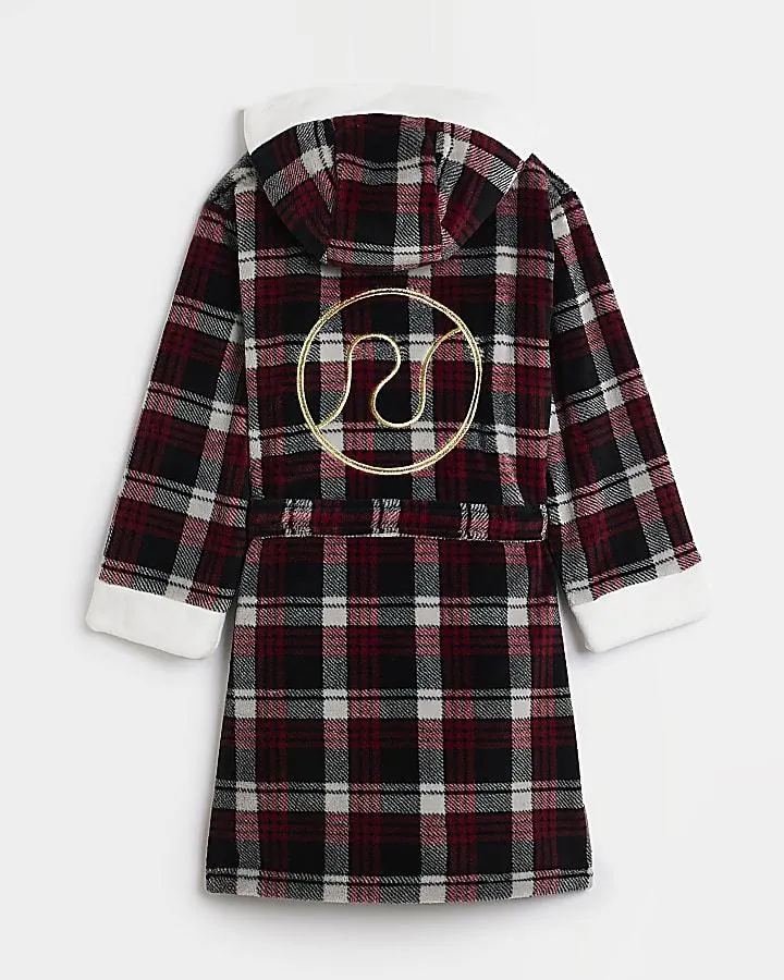 Red Cosy Family Check hooded Dressing Gown