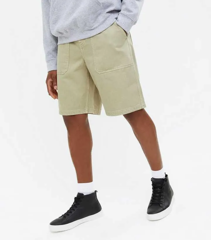 Khaki Twill Relaxed Fit Worker Shorts