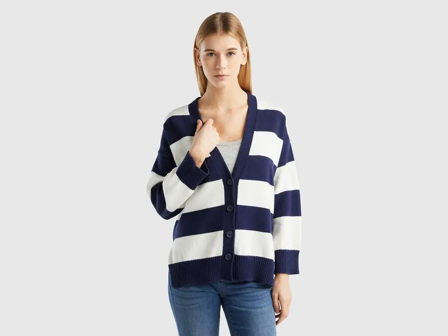 Striped cardigan in tricot cotton