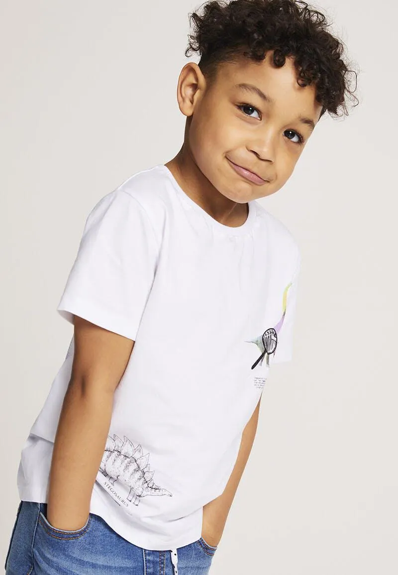Younger Boys White Dinosaur Illustration T-Shirt