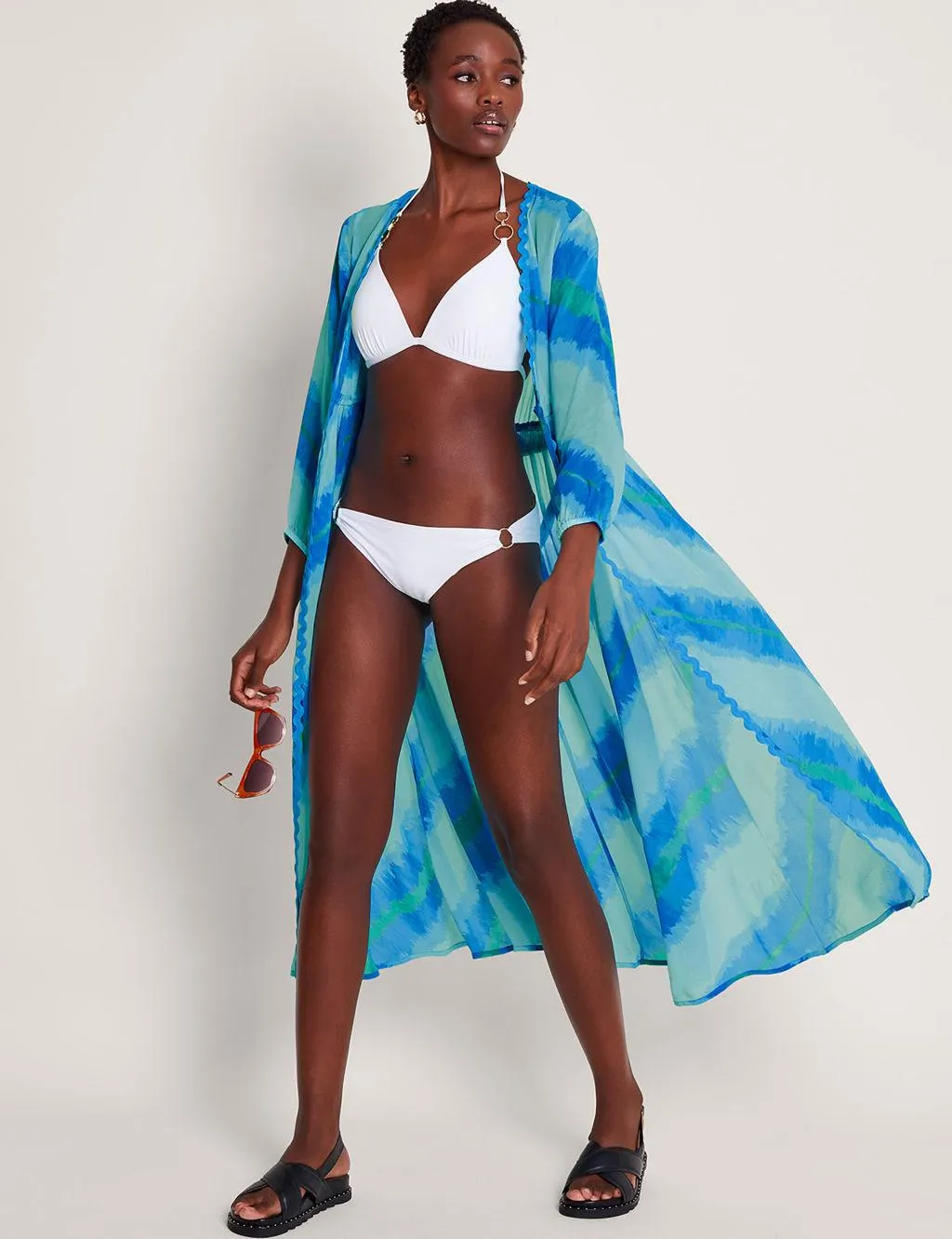 Striped Tie Front Beach Cover Up Kaftan