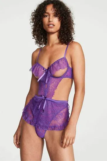 Lace Cut Out Apron Bodysuit