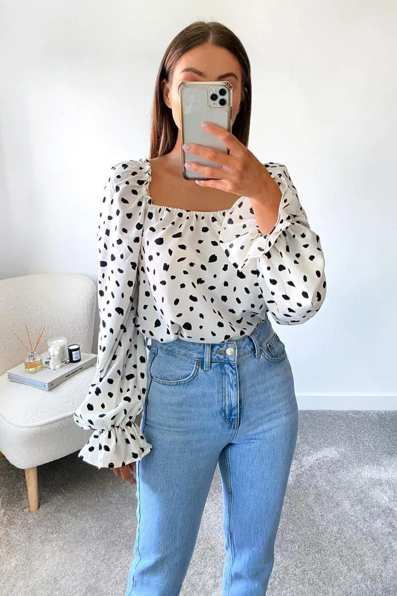 Cream Square Neck Printed Top