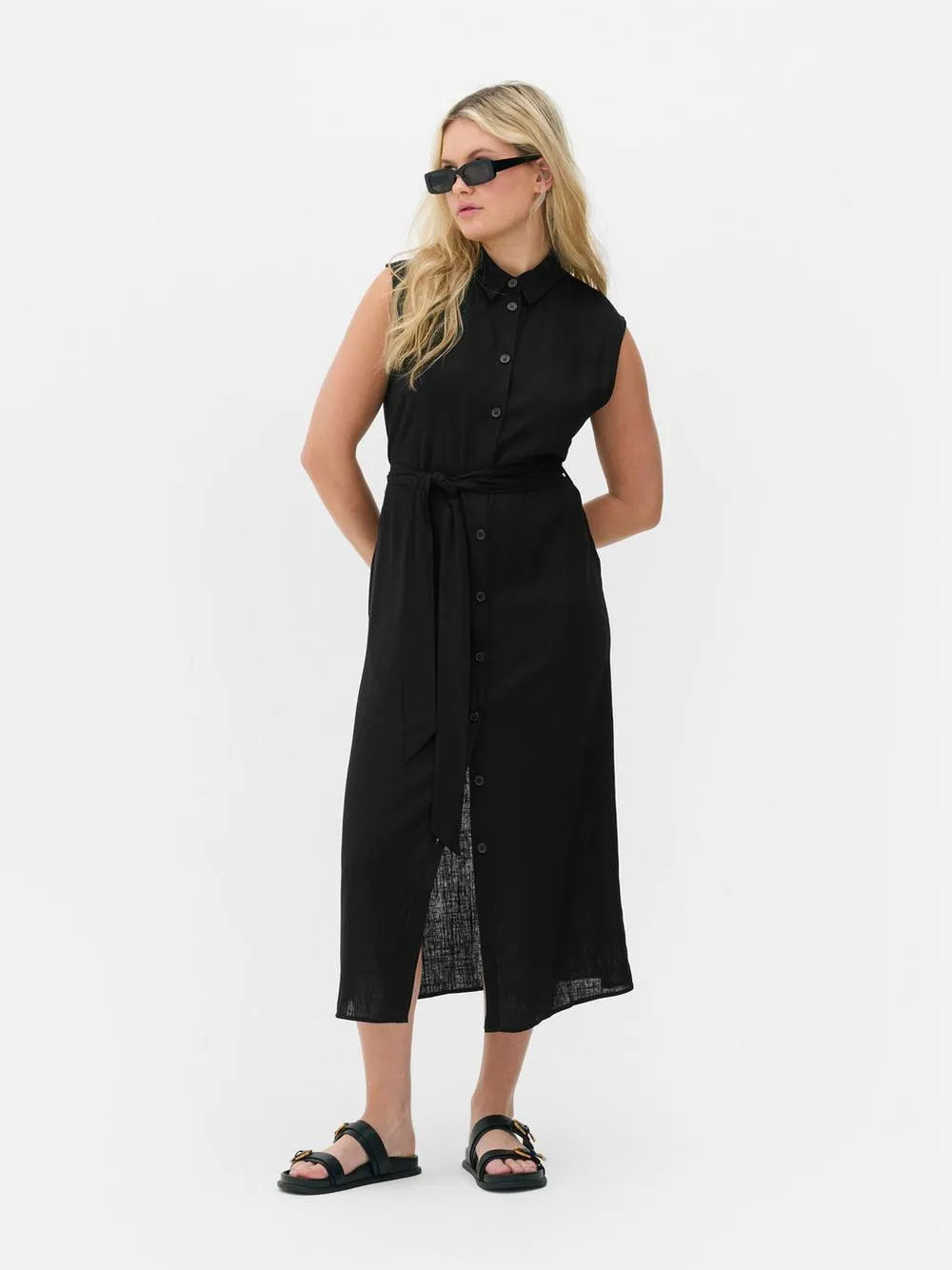 Midi-Blusenkleid mit Gürtel