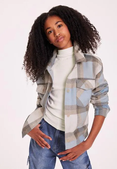 Older Girls Blue Check Crop Jacket