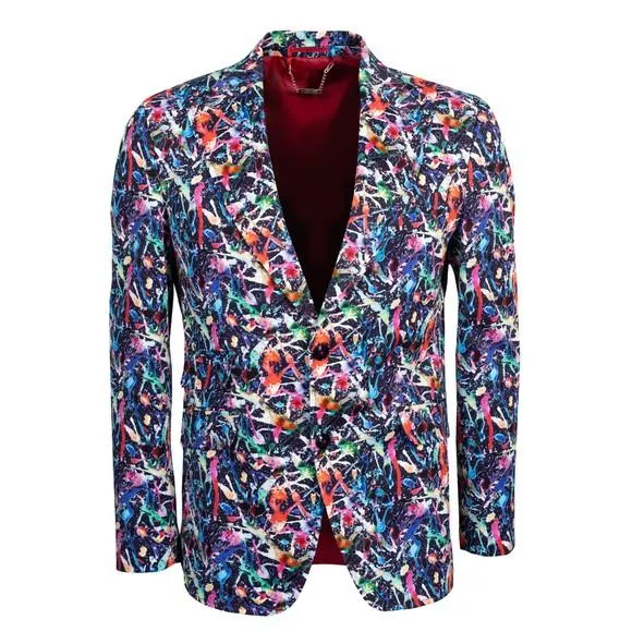 Mens Blue Paint Splatter Blazer