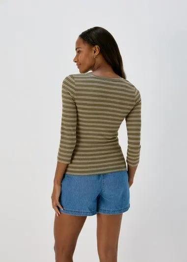 Papaya Khaki 3/4 Sleeve Stripe T-Shirt - Size 16