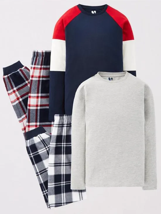 Boys 2 Pack Check Woven and Jersey Pyjamas - Multi