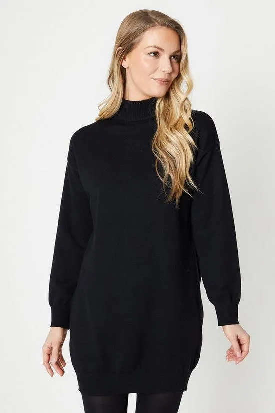 V Back Detail Turtle Neck Dress