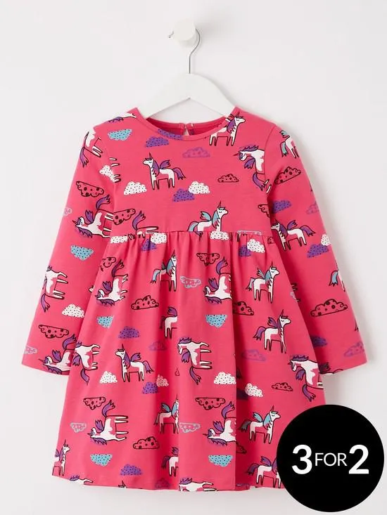 Girls Long Sleeve Unicorn Cloud Dress - Pink