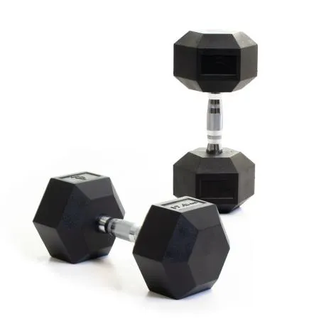 Body Power 17.5Kg Rubber Hex Dumbbells (x2) - Factory Seconds