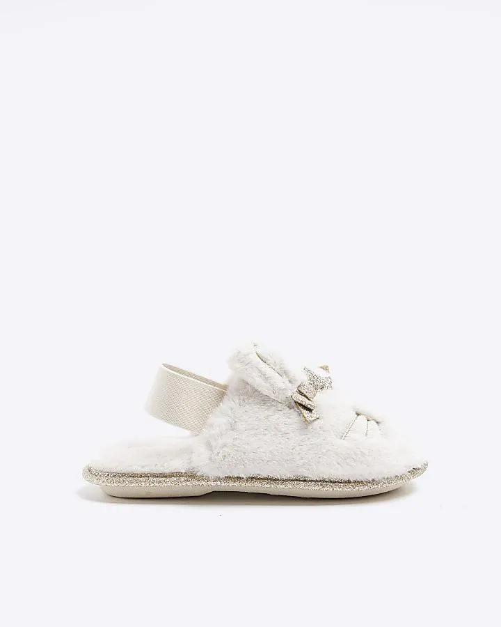 Girls beige bunny glitter slipper