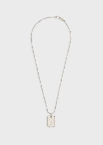 Silver necklace with logo plate