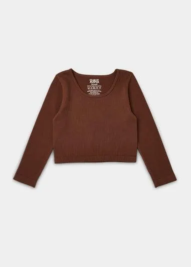 Girls Brown Seamless Long Sleeve Top (7-15yrs) - Small
