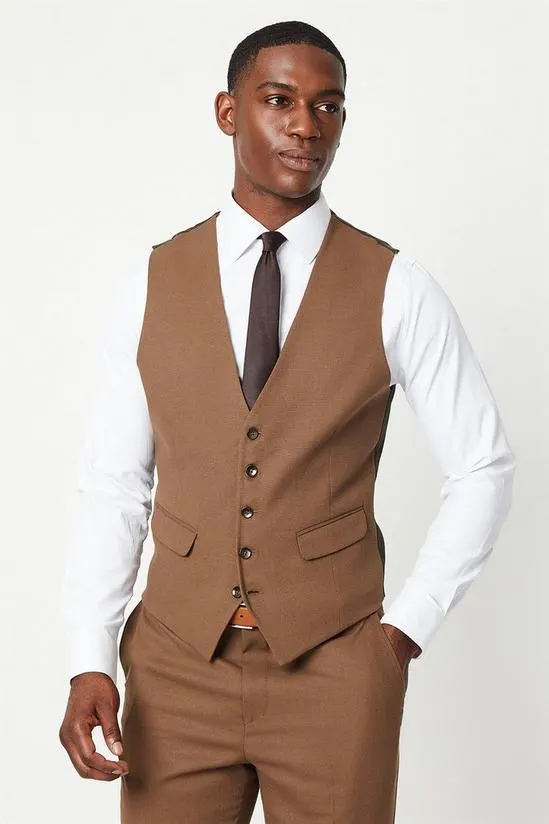 Copper Plain Weave Slim Fit Suit Waistcoat
