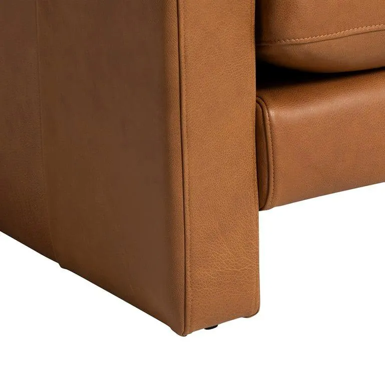 Button Back Brown Leather 3 Seater Sofa