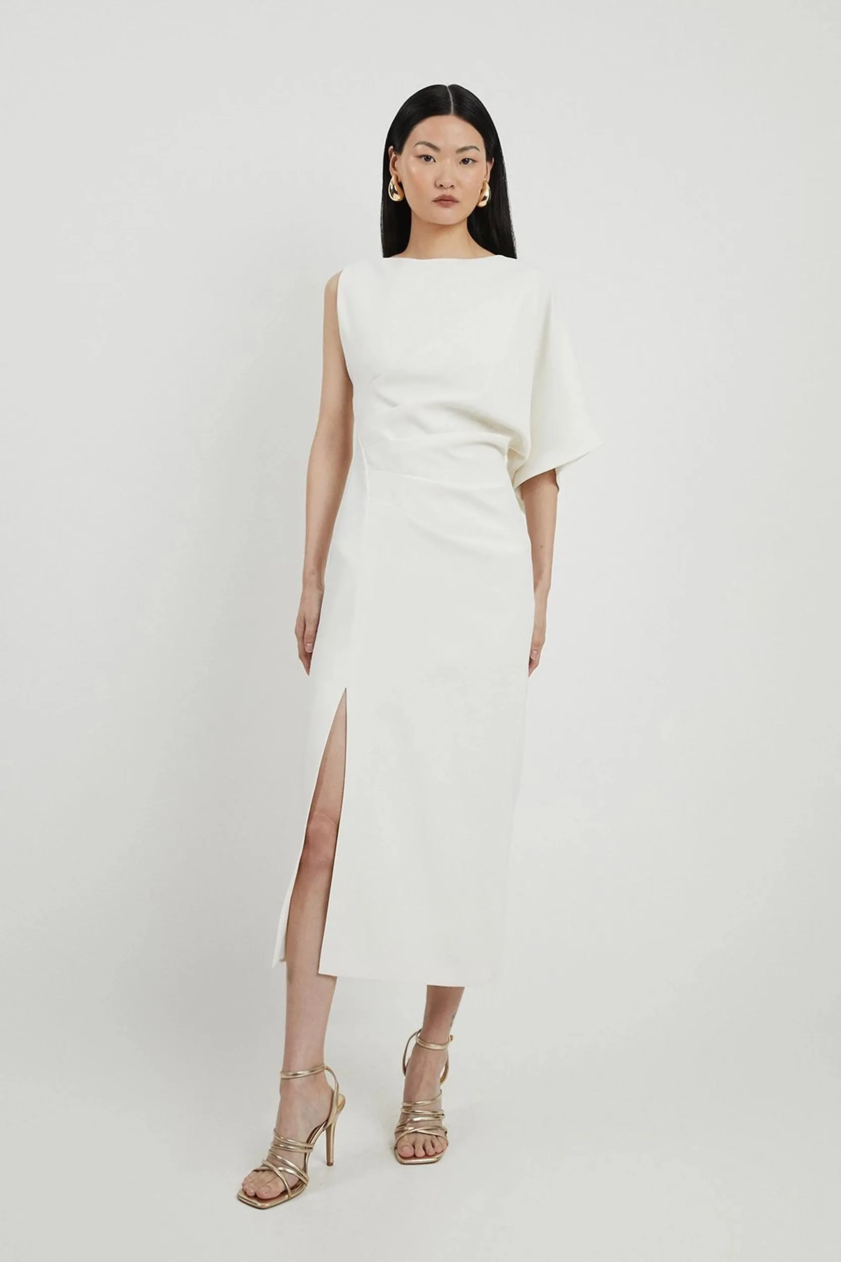 Fluid Tailored Asymmetric Sleeve Maxi Dress