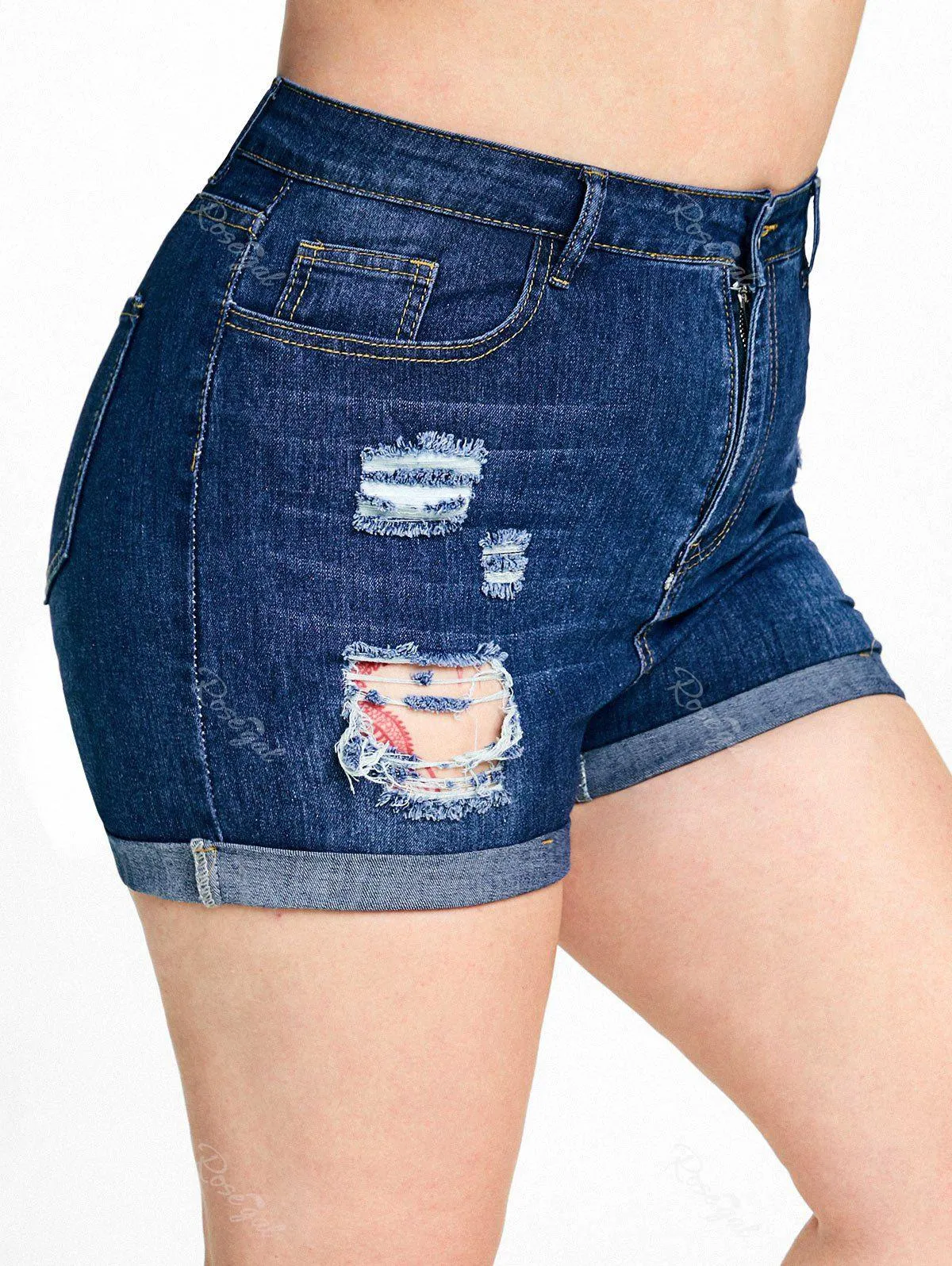 Plus Size & Curve Ripped High Waisted Cuffed Denim Shorts - 1xl