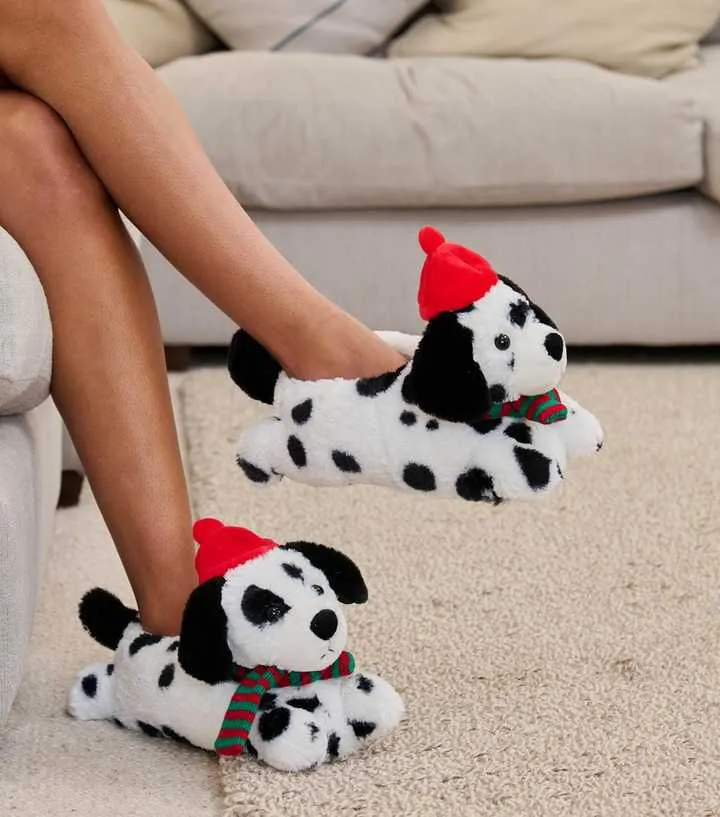 Loungeable Black Faux Fur Dalmation Slippers