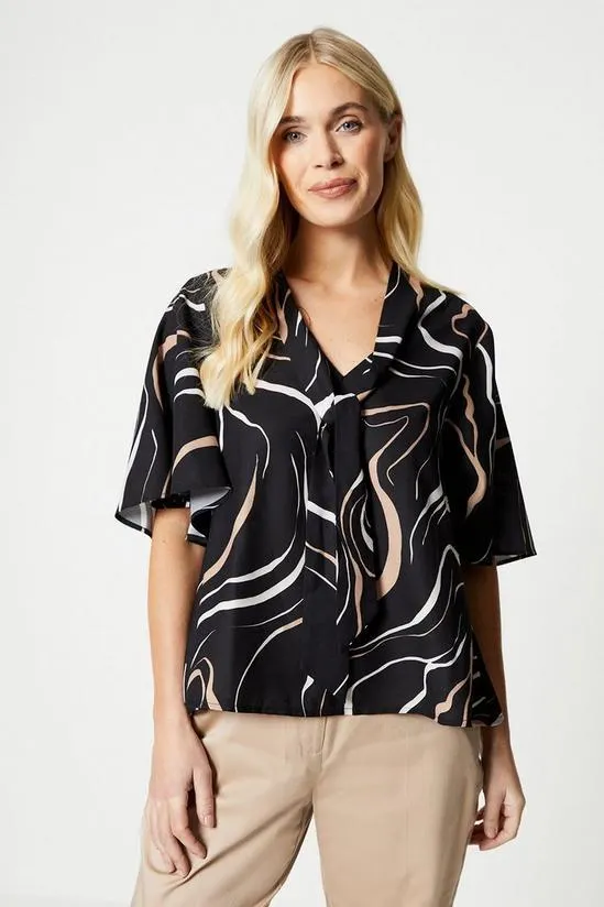 Petite Pussybow Frill Sleeve Top