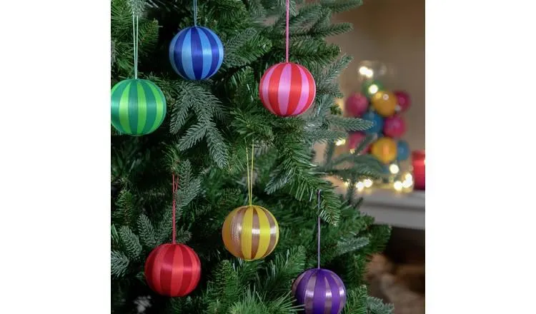 Habitat Pack of 6 Bright Striped Yarn Christmas Baubles