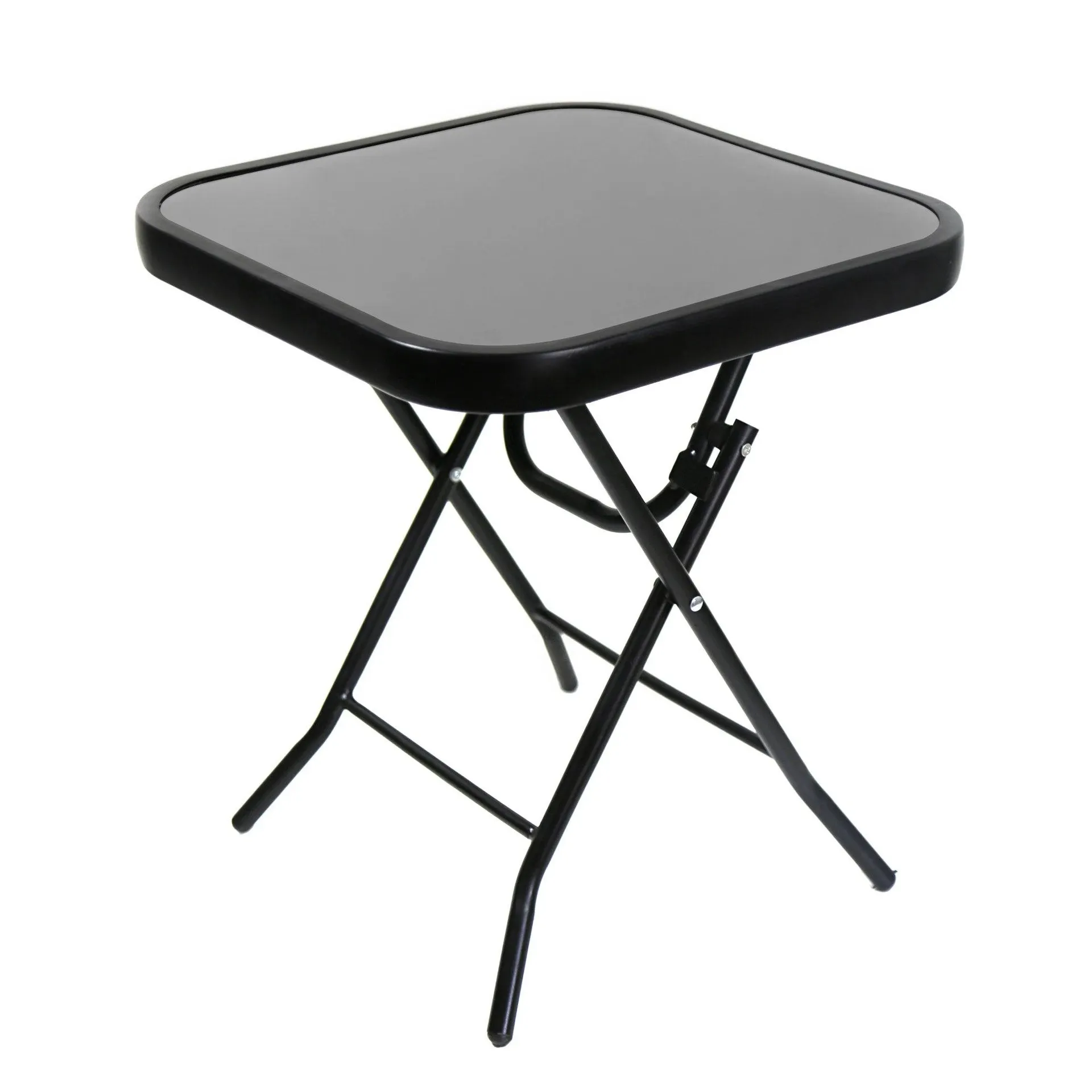 Silver & Stone Folding Glass Side Table 40 x 40 x 46cm - Black - Indoor or Outdoor