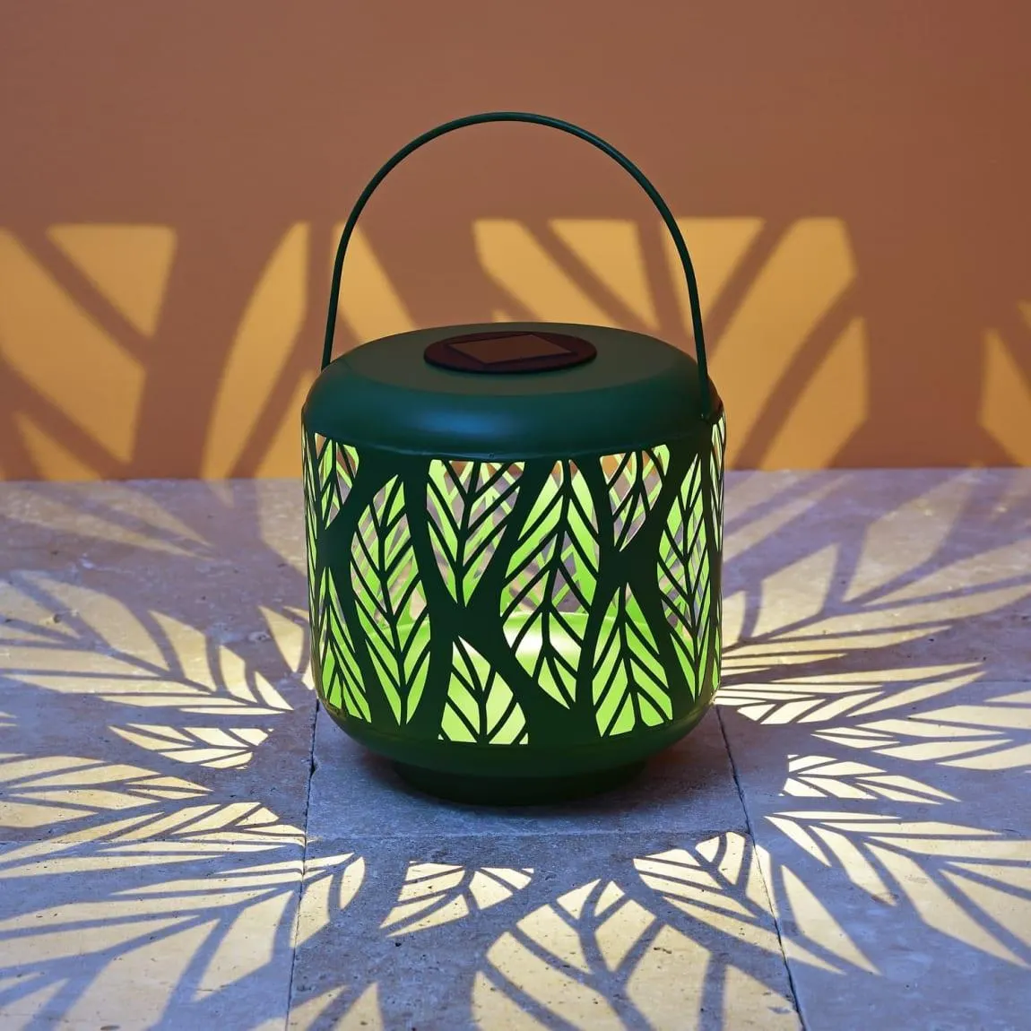 Tropical Retreat Solar Green Leaf Lantern - Warm White