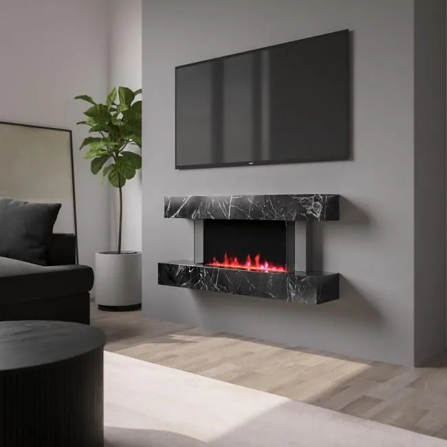 Black Marble Effect Wall Mounted Electric Fireplace 47 inch - Amberglo
