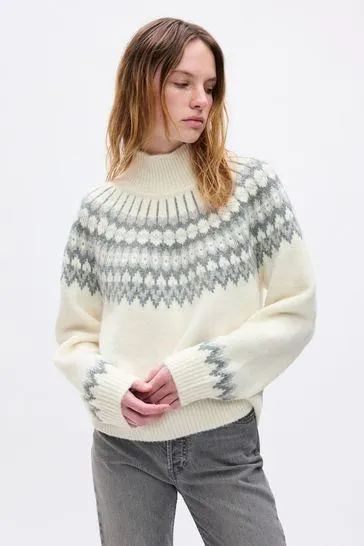 Fair Isle Knit Mock Neck Jumper