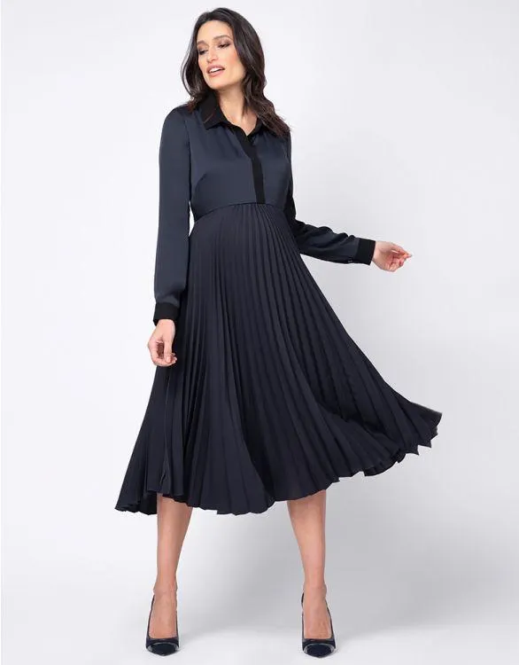Pleated Maternity & Nursing Midi Dress