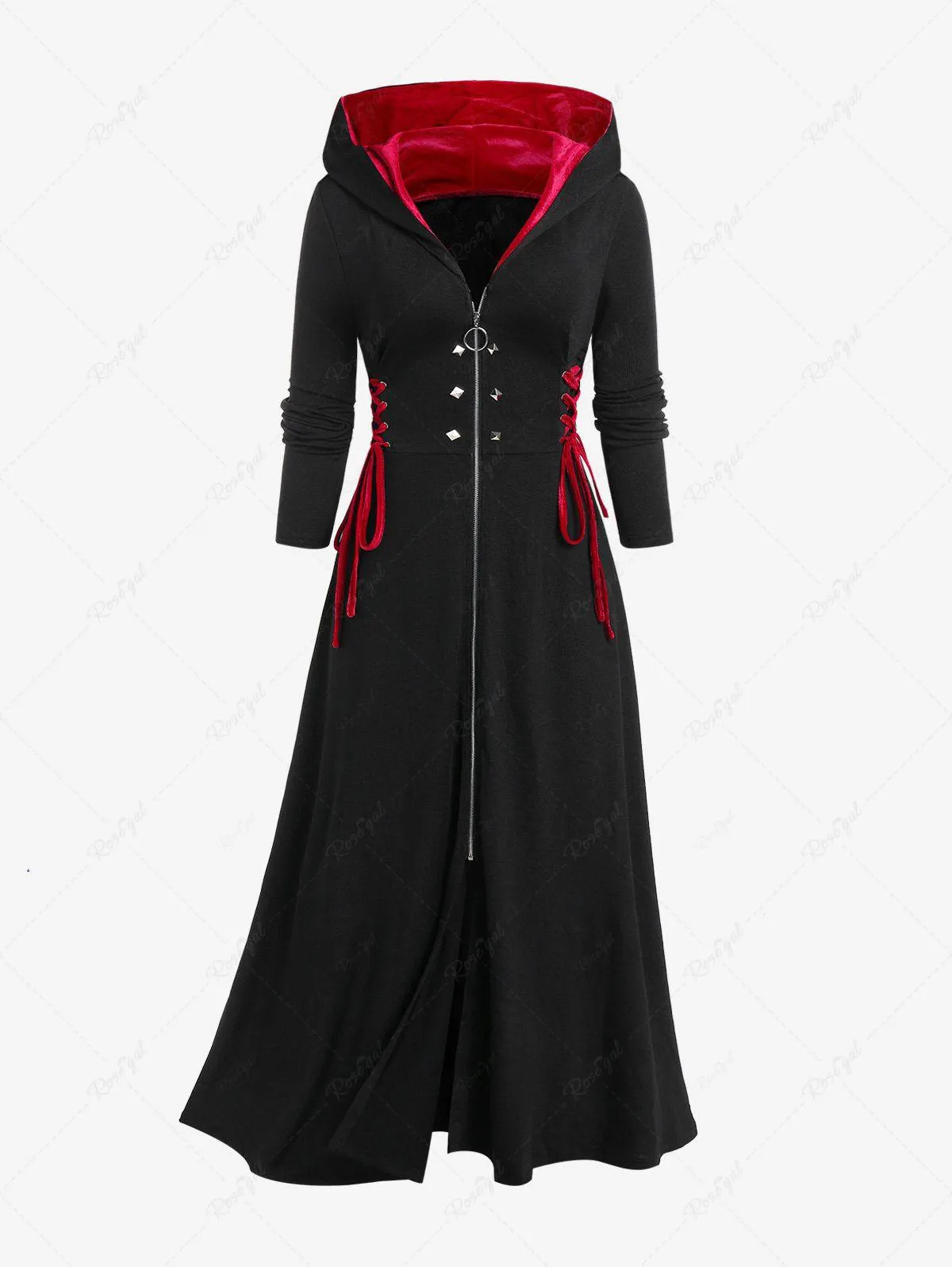 Plus Size Hooded Lace Up Front Zipper Maxi Coat - 4x | Us 26-28