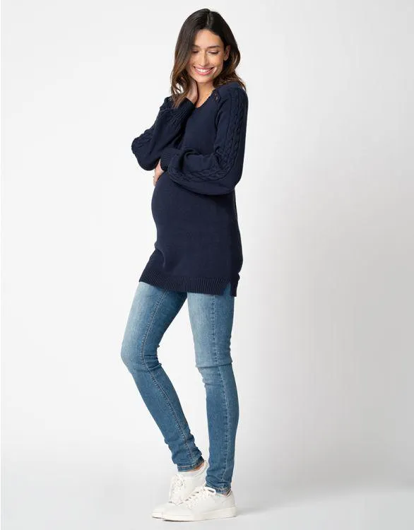Navy Blue Cotton Maternity & Nursing Jumper