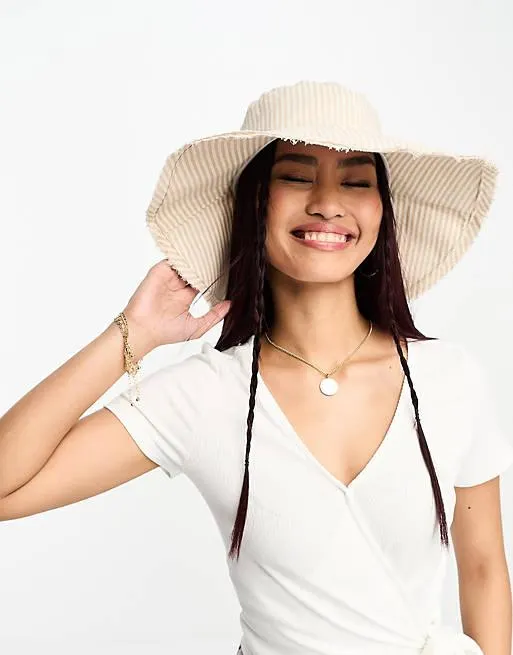 Boardmans floral floppy wide brim striped sun hat in natural