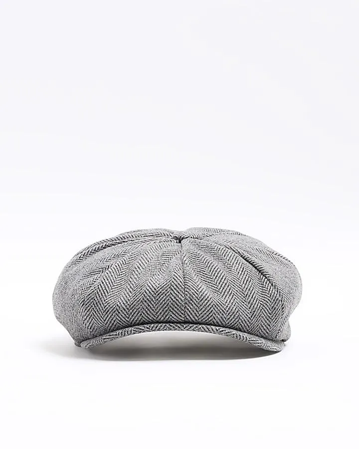Boys grey herringbone baker boy cap