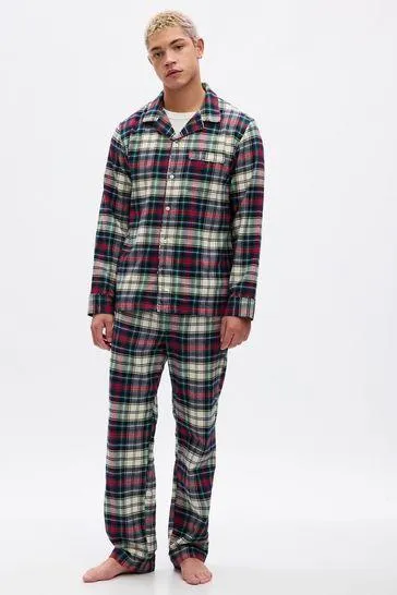 Flannel Check Family Christmas Long Sleeve Pyjama Shirt & Bottoms