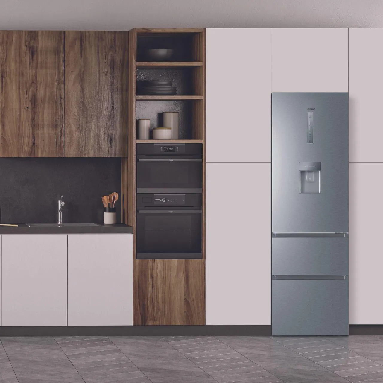 Haier HTR3619FWMP 60/40 Total No Frost Fridge Freezer - Platinum Inox - F Rated