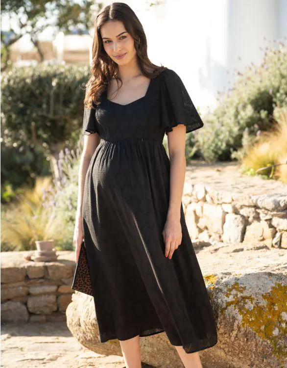 Black Cotton Broderie Maternity & Nursing Dress