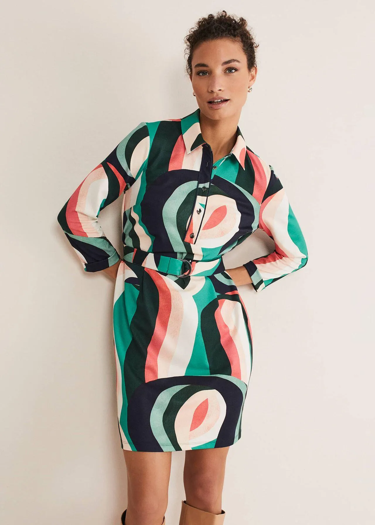 Beth Swirl Belted Shift Dress