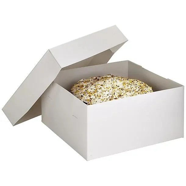 20cm Square White Flat-Pack Cardboard Cake Gift Box & Lid