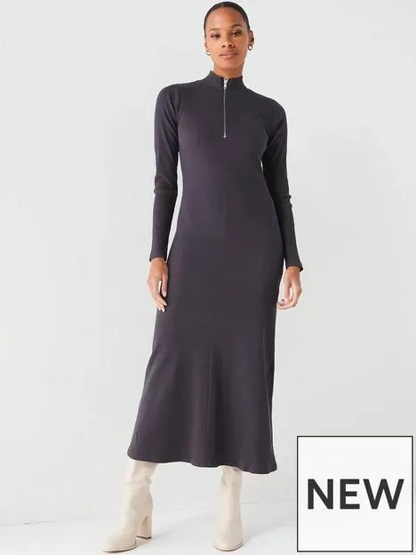 Zip Up Rib Midi Dress