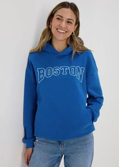 Papaya Blue Boston Slogan Hoodie - Small