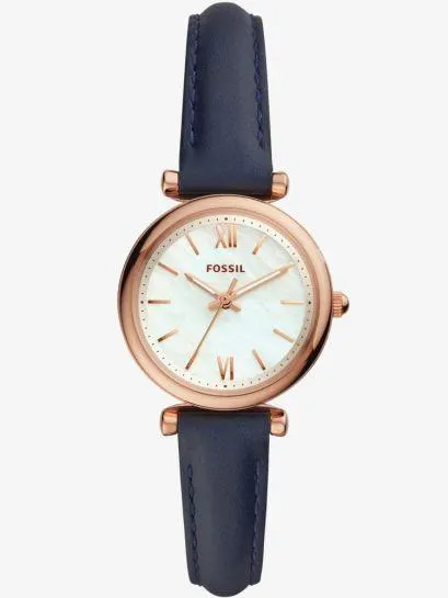 Ladies Carlie Rose Gold Plated Mother Of Pearl Dial Navy Blue Leather Strap Watch