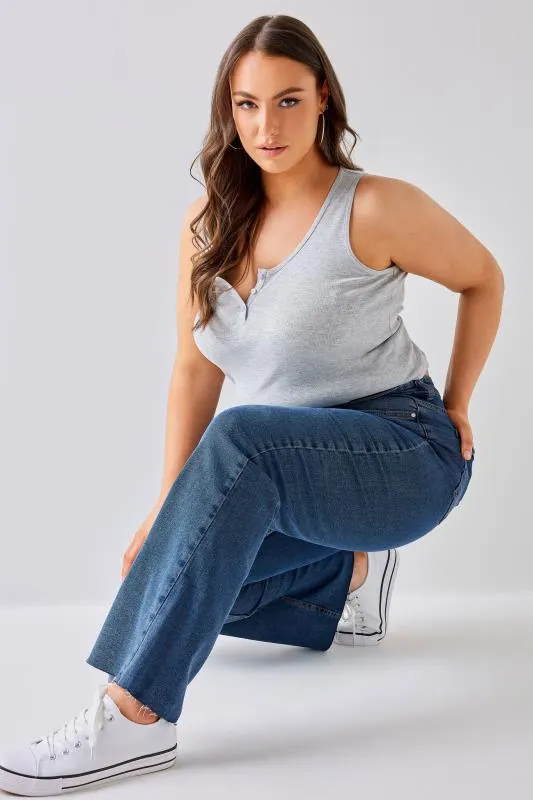 YOURS Curve Mid Blue Stretch Wide Leg Jeans