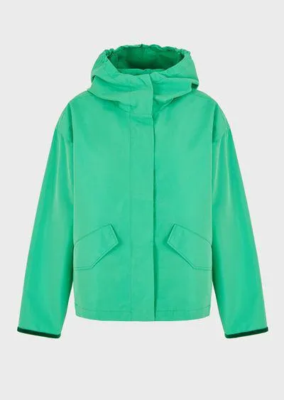 Technical cotton and silk hooded pea coat