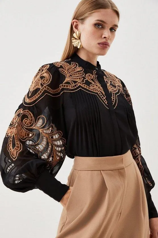 Cutwork Beaded Embroidered Woven Blouse
