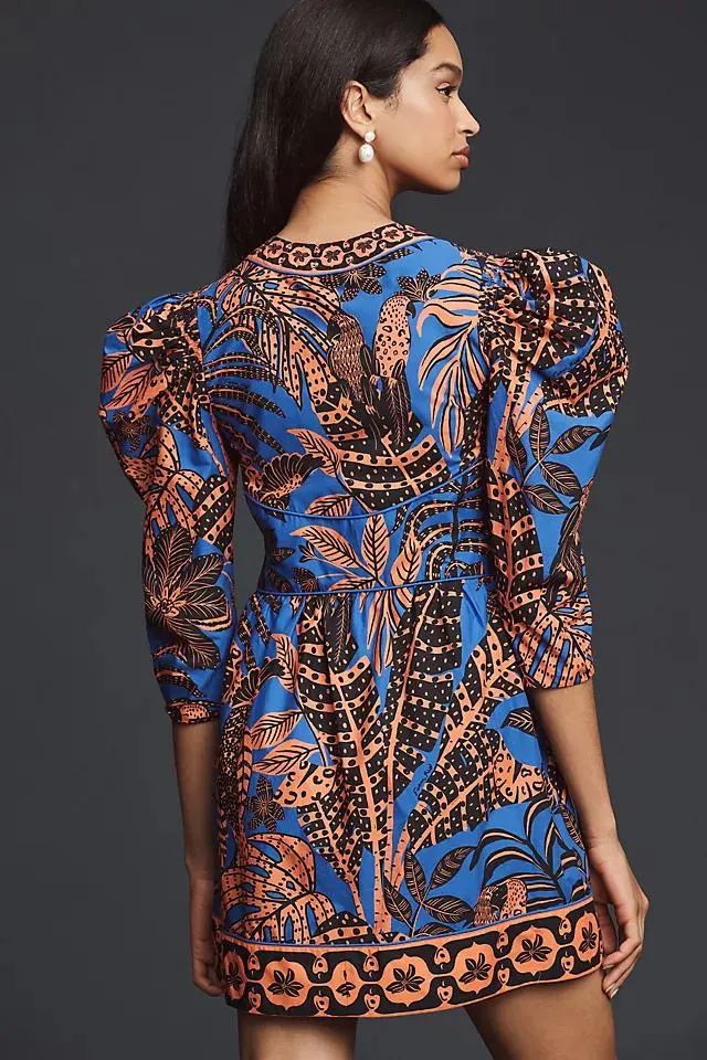 Farm Rio Puff-Sleeve Printed Mini Dress