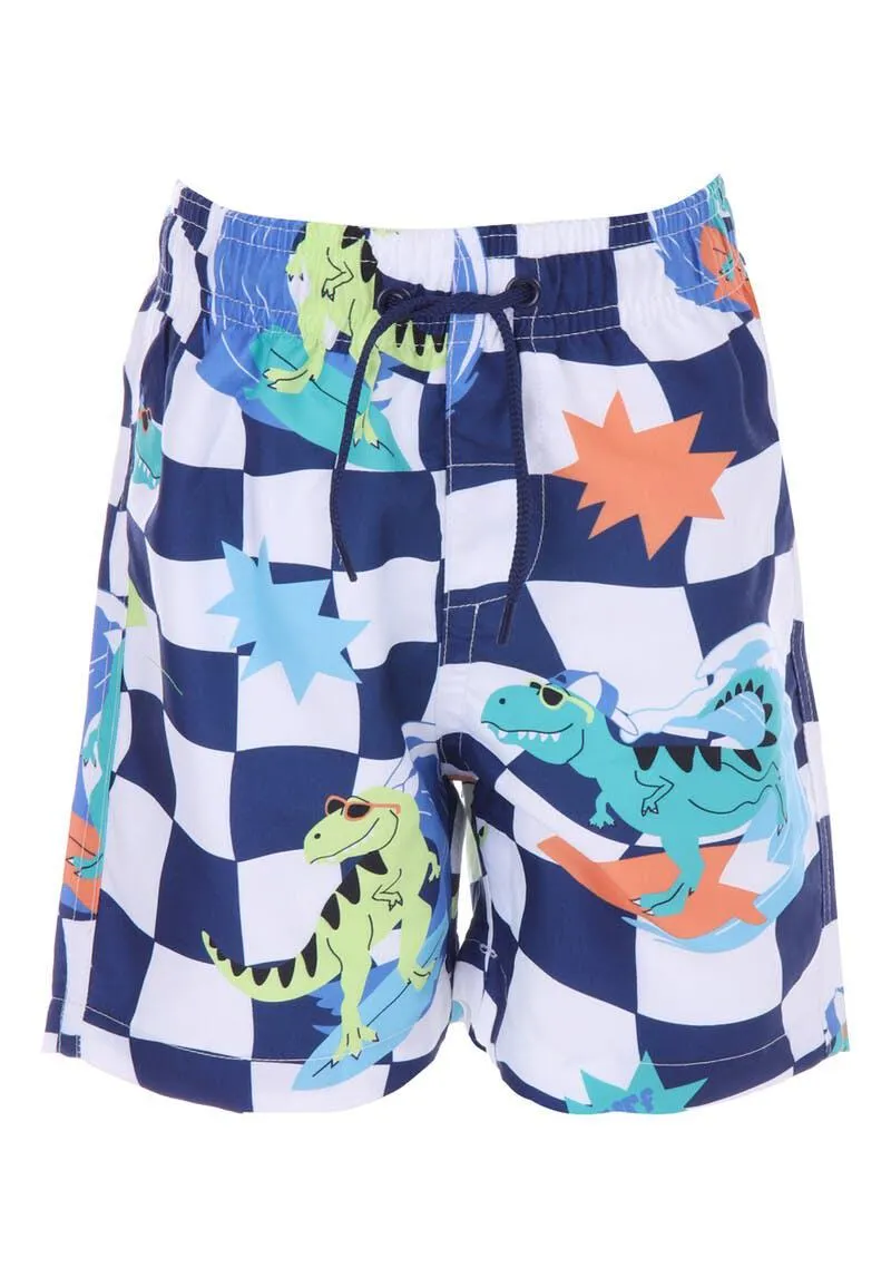 Younger Boys Blue Dino Check Board Shorts